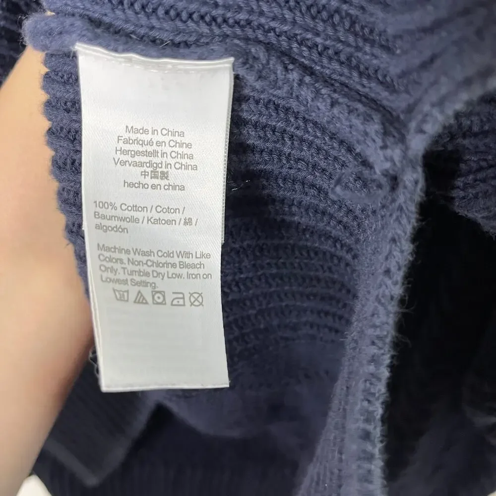 J. Crew Womens Sweater 2X Plus Navy Long Cotton Cable Knit Mockneck Heavyweight